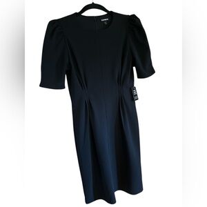 Express Elegant Black Midi knee length Dress cap puff sleeves sz XS